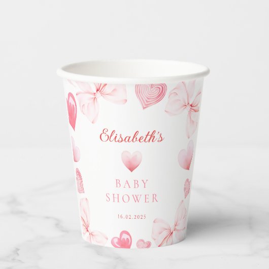 Little Sweetheart Pink Bow Girl Baby Shower Pappbecher (Vorderseite)