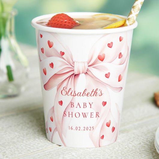 Little Sweetheart Pink Bow Girl Baby Shower Pappbecher