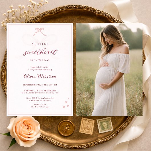 Little Sweetheart Pink Bow Photo Baby Shower Einladung
