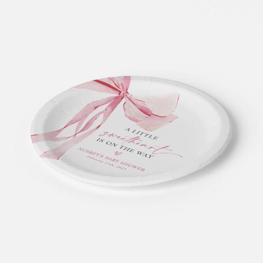 Little Sweetheart Pink Bow Valentine's Baby Shower Pappteller (Schrägansicht)