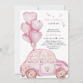 Little Sweetheart Pink Car und Balloon Baby Dusche Einladung (Vorderseite)