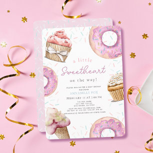 Little Sweetheart Pink Cupcake & Donut Baby Dusche Einladung