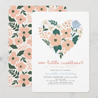 Little Sweetheart Pink Floral Girl 1. Geburtstag Einladung