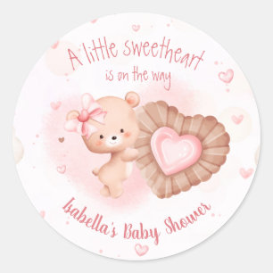 Little Sweetheart Pink Heart Girl Baby Dusche Runder Aufkleber