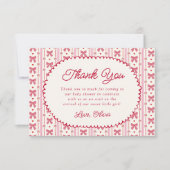 Little Sweetheart Pink Red Bow Baby Shower Dankeskarte (Vorderseite)