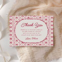 Little Sweetheart Pink Red Bow Baby Shower Dankeskarte