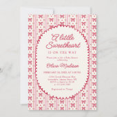 Little Sweetheart Pink Red Bow Baby Shower Einladung (Vorderseite)