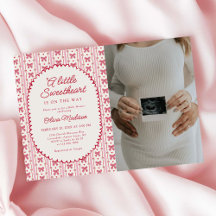 Little Sweetheart Pink Red Bow Baby Shower Photo
