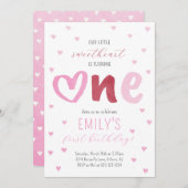 Little Sweetheart Pink Red Hearts 1. Geburtstag Einladung (Vorne/Hinten)