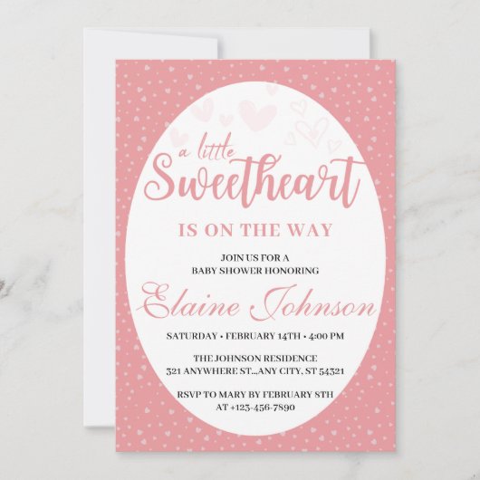 Little Sweetheart Pink Valentine Girl Baby Dusche Einladung (Vorderseite)