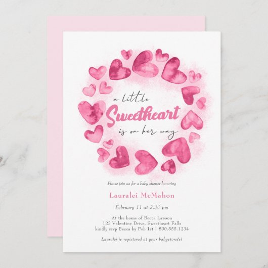 Little Sweetheart Pink Valentines Girl Baby Dusche Einladung (Vorne/Hinten)