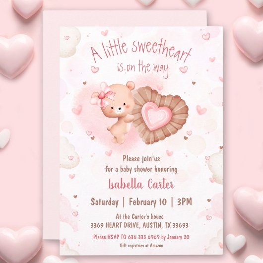 Little Sweetheart Pink Valentines Girl Baby Dusche Einladung
