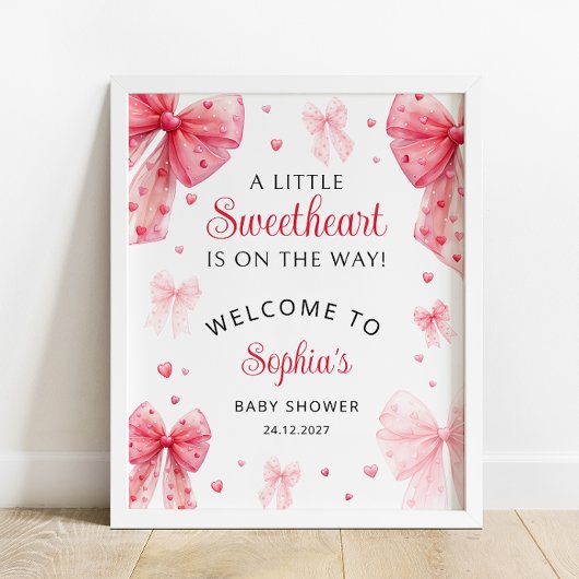 Little Sweetheart Red Bow Baby Dusche Willkommen Poster