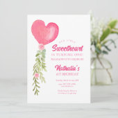 Little Sweetheart Red Heart Balloon Geburtstag Einladung (Stehend Vorderseite)