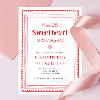 Little Sweetheart Valentine 1. Geburtstag Party Einladung