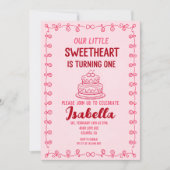 Little Sweetheart Valentine 1st Birthday Cake Einladung (Vorderseite)