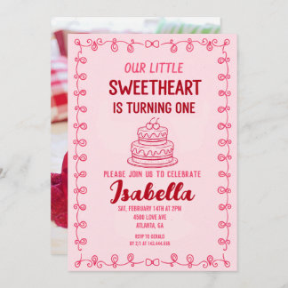 Little Sweetheart Valentine 1st Birthday Cake Einladung