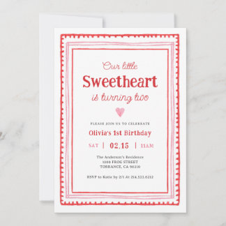 Little Sweetheart Valentine 2. Geburtstags-Party Einladung