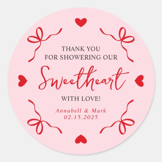 Little Sweetheart Valentine Baby Dusche Vielen Dan Runder Aufkleber (Vorderseite)
