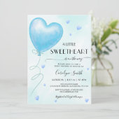 Little Sweetheart Valentine Blue Boy Baby Dusche Einladung (Stehend Vorderseite)
