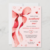 Little Sweetheart Valentine Bow Birthday Einladung (Vorderseite)