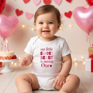 Little Sweetheart Valentine Turning One Birthday  Baby Strampler