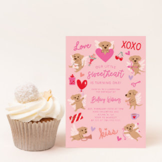 Little Sweetheart Valentine Welppy Birthday Party Einladung