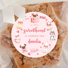 Little Sweetheart Valentine Welppy Birthday Sticke Runder Aufkleber