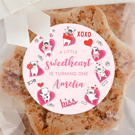 Little Sweetheart Valentine Welppy Birthday Sticke Runder Aufkleber