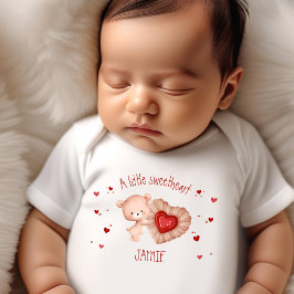 Little Sweetheart Valentines Baby Bear Name Baby Strampler