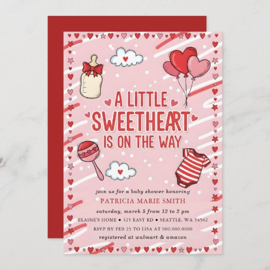 Little Sweetheart Valentines Bow Baby Shower Einladung (Vorne/Hinten)