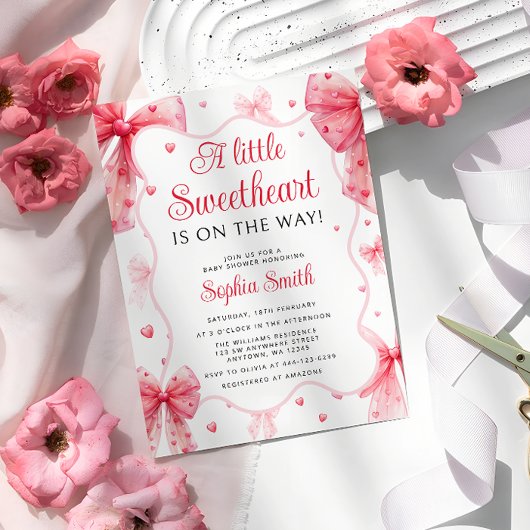 Little Sweetheart Valentines Bow Baby Shower Einladung