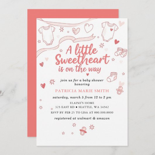 Little Sweetheart Valentines Bow Baby Shower Einladung (Vorne/Hinten)