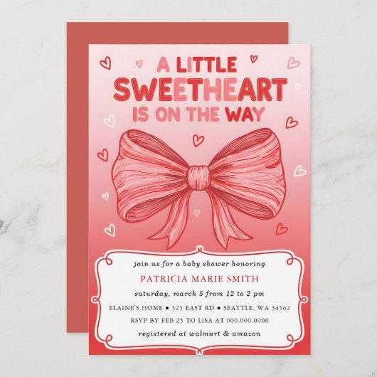 Little Sweetheart Valentines Bow Baby Shower Einladung (Vorne/Hinten)