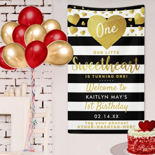 Little Sweetheart Valentine's Day Any Age Birthday Banner
