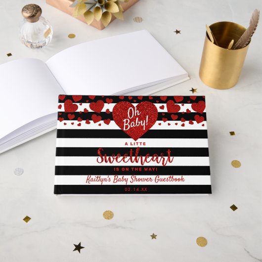 Little Sweetheart Valentine's Day Baby Shower Gästebuch (Vorderseite Offen)