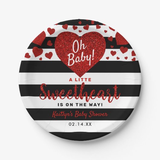 Little Sweetheart Valentine's Day Baby Shower Pappteller (Vorderseite)