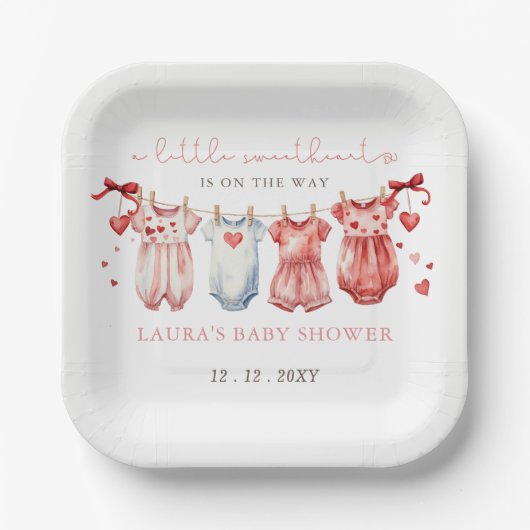 Little Sweetheart Valentines Girl Baby Dusche Pappteller (Vorderseite)