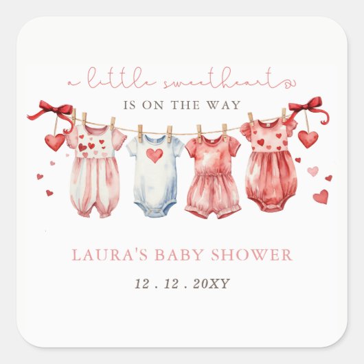 Little Sweetheart Valentines Girl Baby Dusche Quadratischer Aufkleber (Vorderseite)