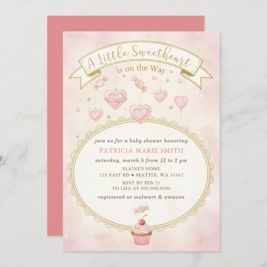 Little Sweetheart Valentines Girl Baby Shower Einladung (Vorne/Hinten)
