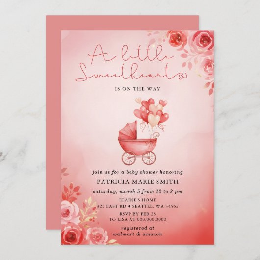 Little Sweetheart Valentines Girl Baby Shower Einladung (Vorne/Hinten)