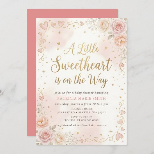 Little Sweetheart Valentines Girl Baby Shower Einladung (Vorne/Hinten)