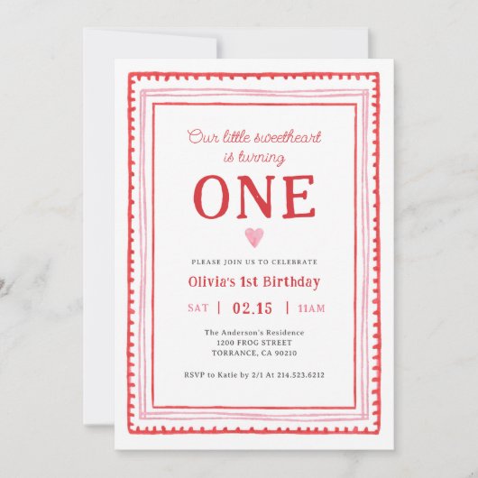 Little Sweetheart Valentine's Girl Erster Geburtst Einladung (Vorderseite)