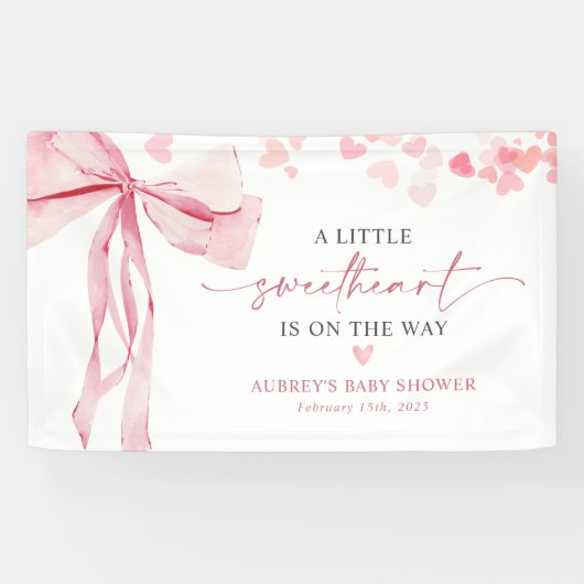 Little Sweetheart Valentine's Pink Bow Baby Shower Banner (Horizontal)