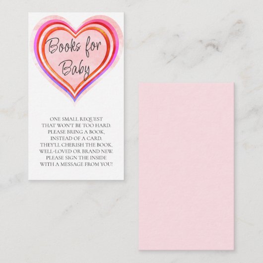 Little Sweetheart Watercolor Bücher für Babydusche Begleitkarte (Vorne/Hinten)