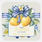 Little Sweetie Blue Bow Tile Lemon Baby Shower Quadratischer Aufkleber (Vorderseite)