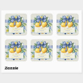 Little Sweetie Blue Bow Tile Lemon Baby Shower Quadratischer Aufkleber (Blatt)