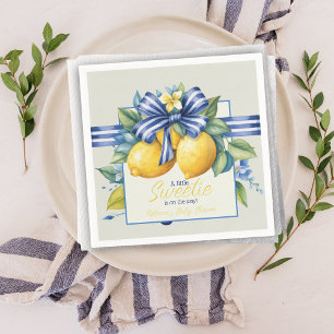 Little Sweetie Blue Bow Tile Lemon Baby Shower Serviette