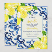 Little Sweetie Blue Tile Lemon Citrus Baby Dusche Einladung (Vorne/Hinten)