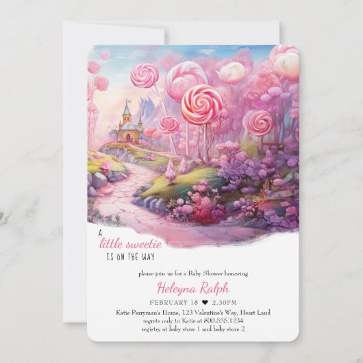 Little Sweetie Candyland Fairytale Baby Dusche Einladung (Vorderseite)